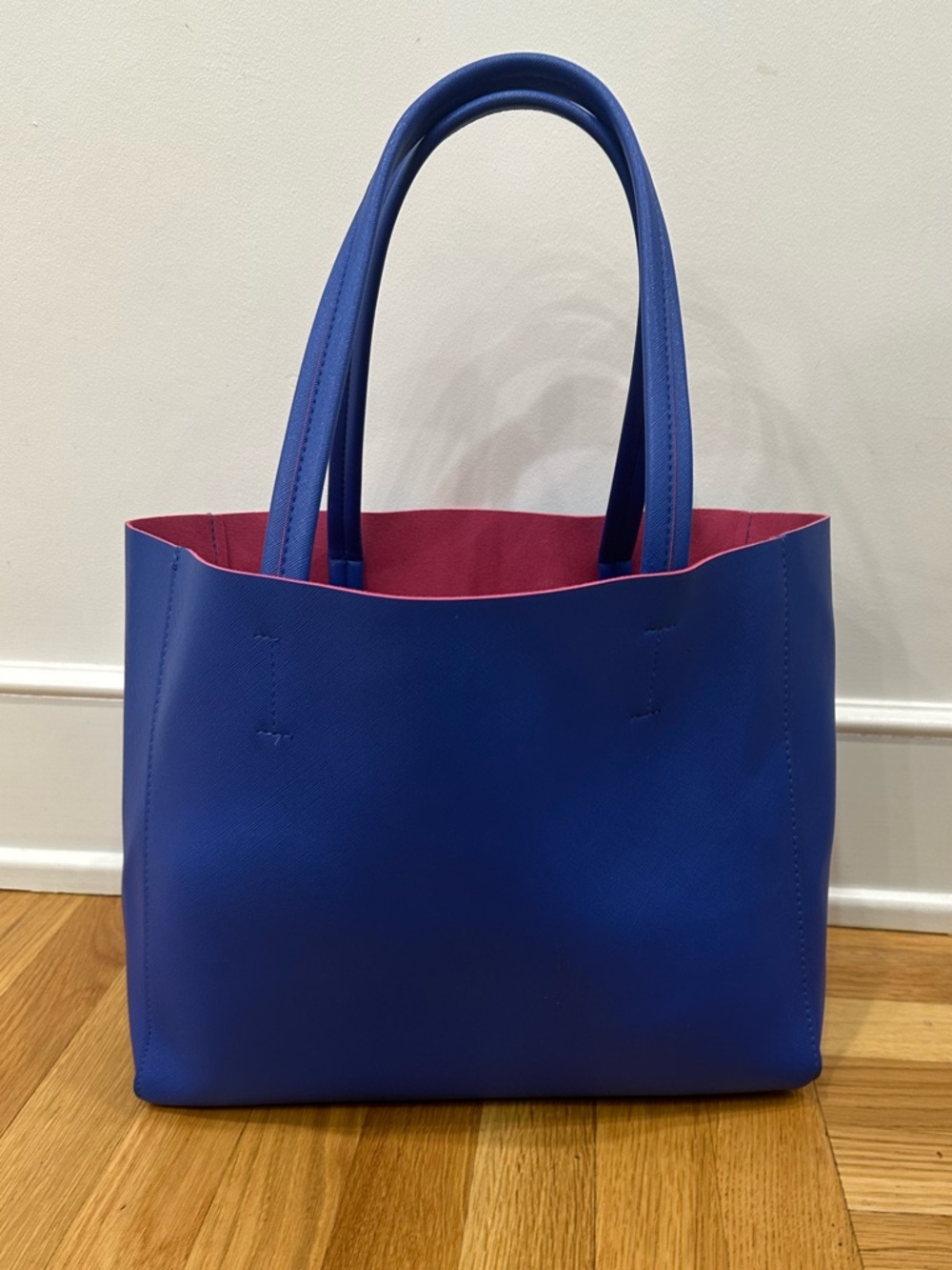 Blue Tote Bag with Pink Interior colorful summer beach tote